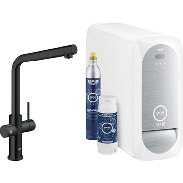 Grohe Blue Home Kit + Armatur L-Auslauf schwenkbar mit Filter und Sprudel Funktion still, mild, prickelnd - Wasserhahn mit Sprudelwasser und Filterwasser druckfest, chrom im Sale